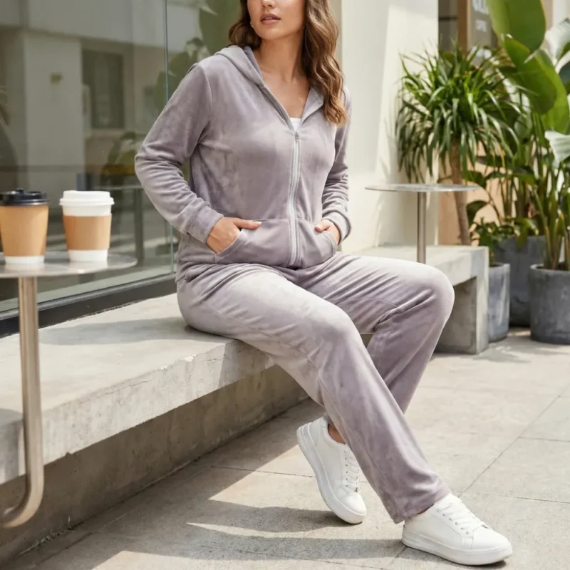 he41ibella Sporty | Conjunto casual de terciopelo de 2 piezas